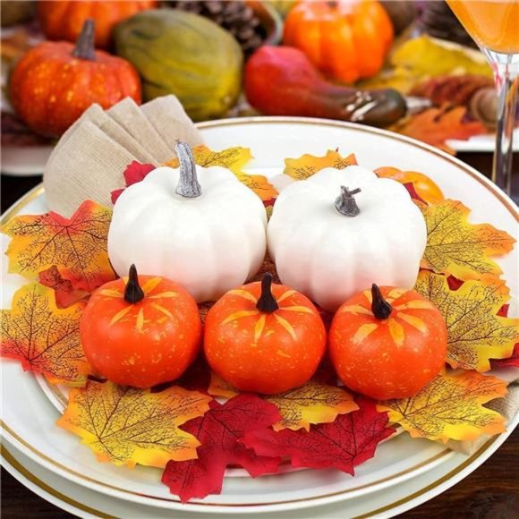 151 Pcs Artificial Pumpkin, Fake Gourds Pumpkin Autumn Maple Leaves Thanksgiving - Picture 3 of 6